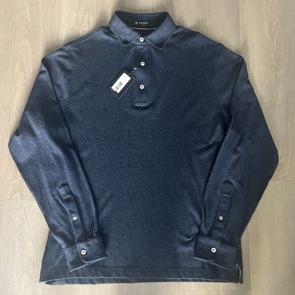 Cremieux Classics Mens Long Sleeve Knit Polo Shirt Blue Paisley Sz M Preppy NWT - Picture 1 of 5